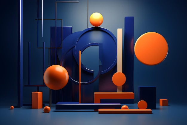 Fondos de pantalla Figuras geométricas azules y naranjas AI art.