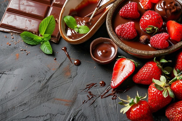Fondue de chocolate con varias frutas