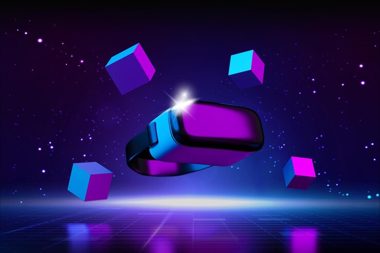 Fone de ouvido de óculos VR Realidade aumentada AR Technology Conceito de tecnologia de realidade virtual do mundo Metaverse Internet das coisas IoT Blockchain de finanças de negócios futurista ilustração de renderização 3d