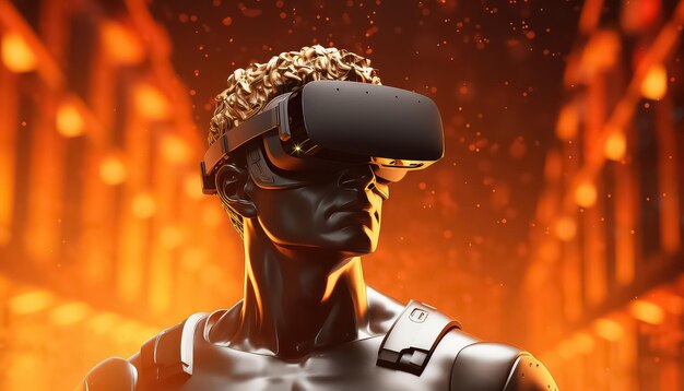 Fone de ouvido de realidade virtual em óculos VR de escultura facial de gesso