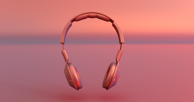 Fone de ouvido rosa sobre fundo rosa. Renderização 3D