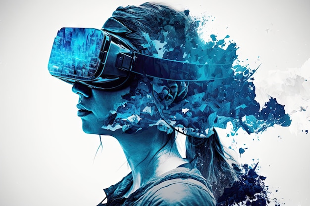 Fone de ouvido vr de realidade virtual futurista azul dupla exposição