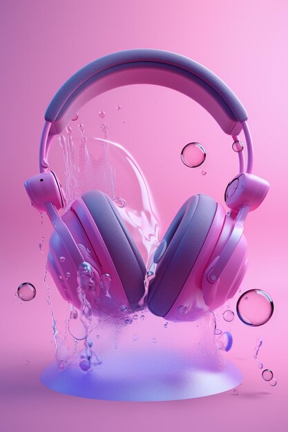 Fones de ouvido 3D com Water Splash Ai generative