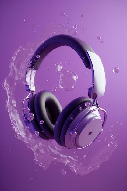 Fones de ouvido 3D com Water Splash Ai generative