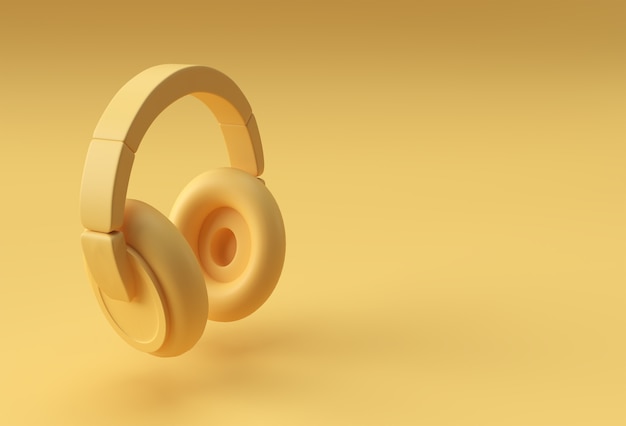 Fones de ouvido amarelos de renderização 3D isolados em fundo amarelo.