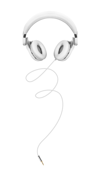 Fones de ouvido brancos e cabo convention aux 3,5 mm. isolado em fundo branco