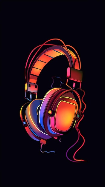 Fones de ouvido em fundo preto renderização 3D conceito de música