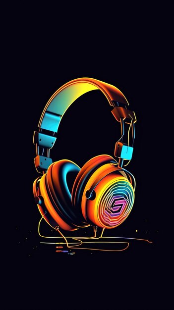 Foto fones de ouvido em fundo preto renderização 3d conceito de música