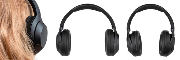 Fones de ouvido isolados em fones de ouvido sem fio brancos em preto de alta qualidade isolados em um fundo branco