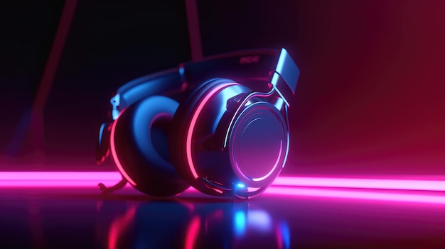 Fones de ouvido neon futuristas em fundo escuro