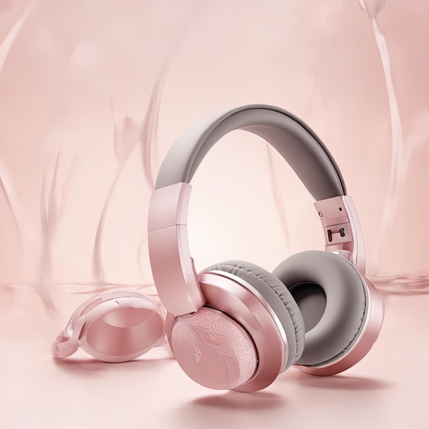 fones de ouvido rosa e fones de ouvido em fundo rosafones de ouvido rosa em fundo cinza