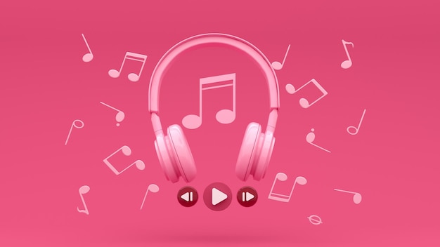 Fones de ouvido sem fios com smartphone e notas voadoras renderização 3D