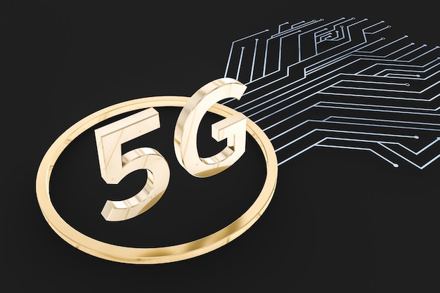 Foto fonte 5g de renderização 3d e fundo do circuito