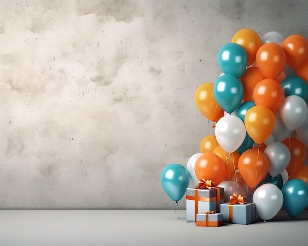 Fonte de aniversário feliz com espaço vazio para texto Balões Fonte de celebrações alegres