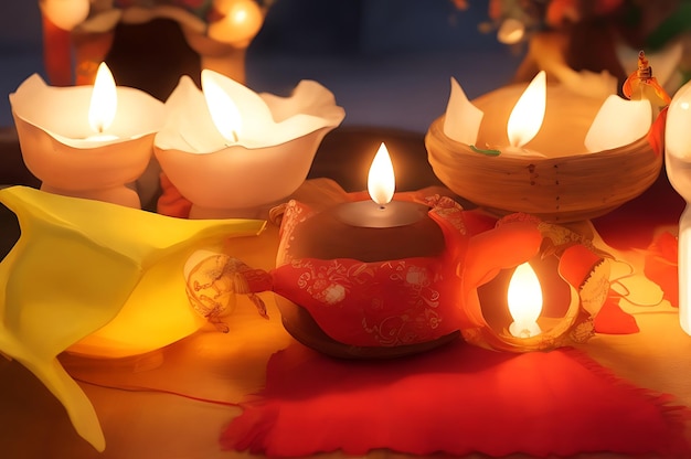 Fonte de celebração feliz de Diwali com lâmpadas tradicionais