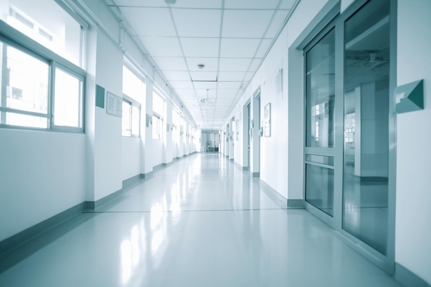 Fonte de passarela branca curta do hospital desfocada