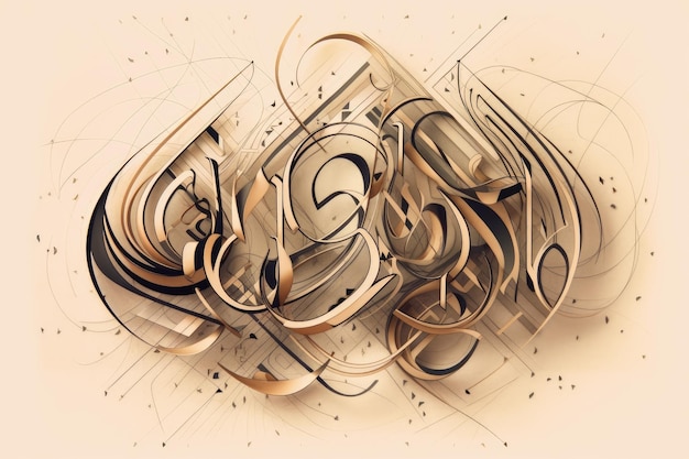 Fonte geométrica em escrita caligráfica com linhas fluidas e formas criadas com IA generativa
