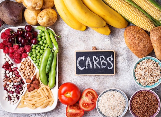 Foto fontes de produtos saudáveis de carboidratos.