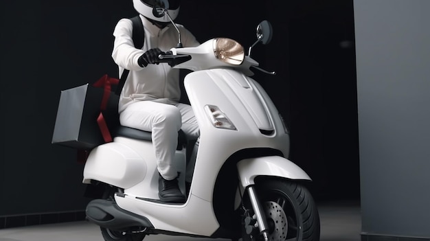 Food Delivery-Moto-Scooter-Fahrer mit Rucksack