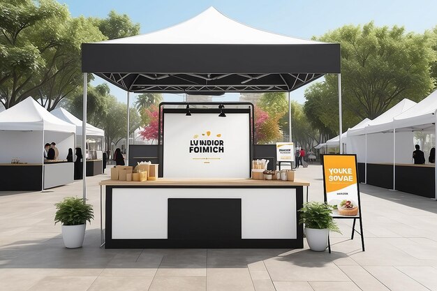 Food Festival Vendor Booth Signage Mockup con espacio blanco en blanco para colocar su diseño