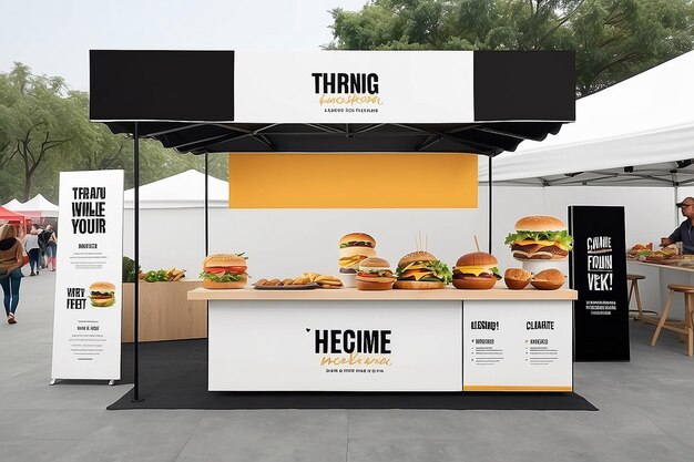 Foto food festival vendor booth signage mockup mit leerem weißen leeren raum für die platzierung ihres designs