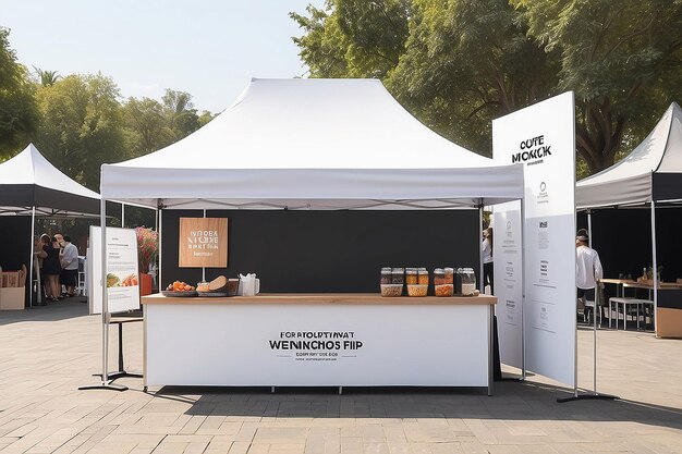 Food Festival Vendor Booth Signage Mockup mit leerem weißen leeren Raum für die Platzierung Ihres Designs