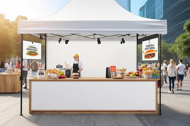 Foto food festival vendor booth signage mockup mit leerem weißen leeren raum für die platzierung ihres designs
