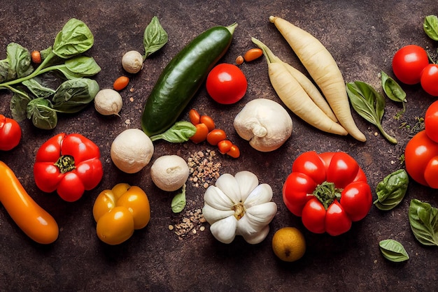 Foto food-konzept mit verschiedenen leckeren frischen zutaten zum kochen food-hintergrund