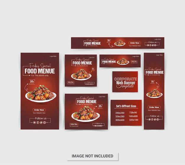 Food social media post template set Design For Food Web banners de diferentes tamanhos padrão web
