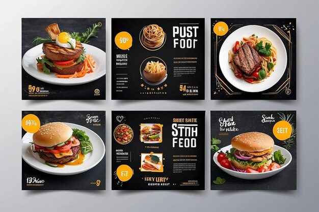 Foto food social media post vorlage hohe auflösung set von quadratischen banner vorlage design