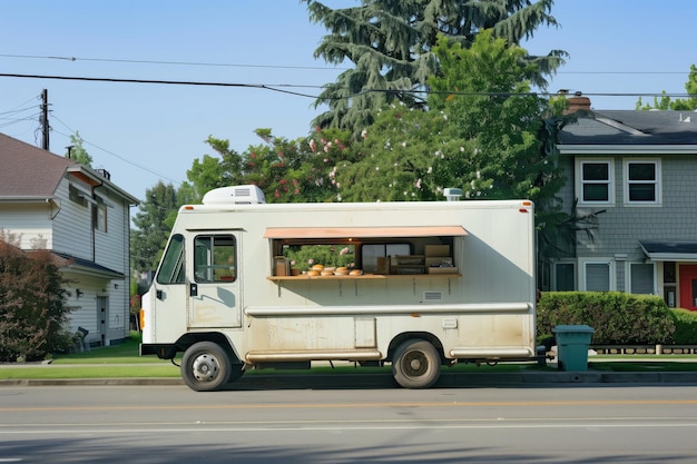 Food Truck mit einfachen Seiten in einer Vorstadt Nachbarschaft