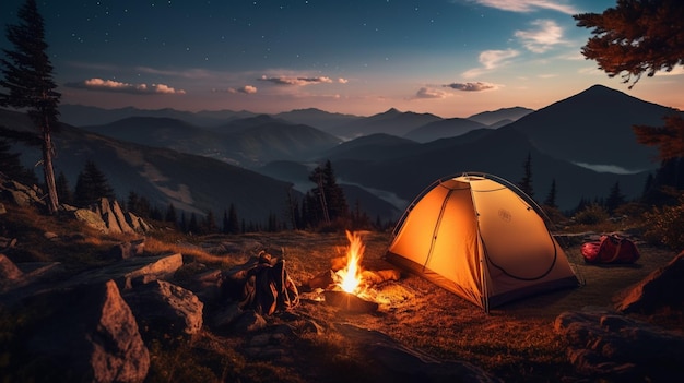 Fora de acampamento na montanha