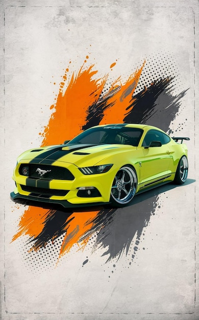 Foto ford mustang amarelo fluorescente vibrante uma obra-prima de ângulo de 45o