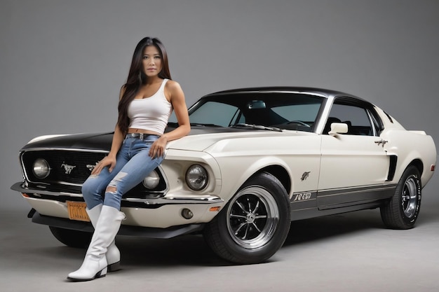 Ford Mustang e uma rapariga quente