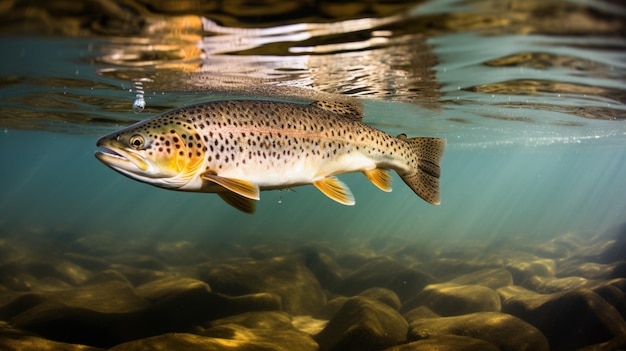 Foto forellen schwimmen im ozean frischwasser-unterwasser-fotografie ki-generiertes bild