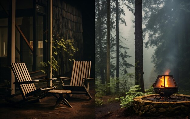 Forest Retreat Rain Wood House e IA geradora de fogo