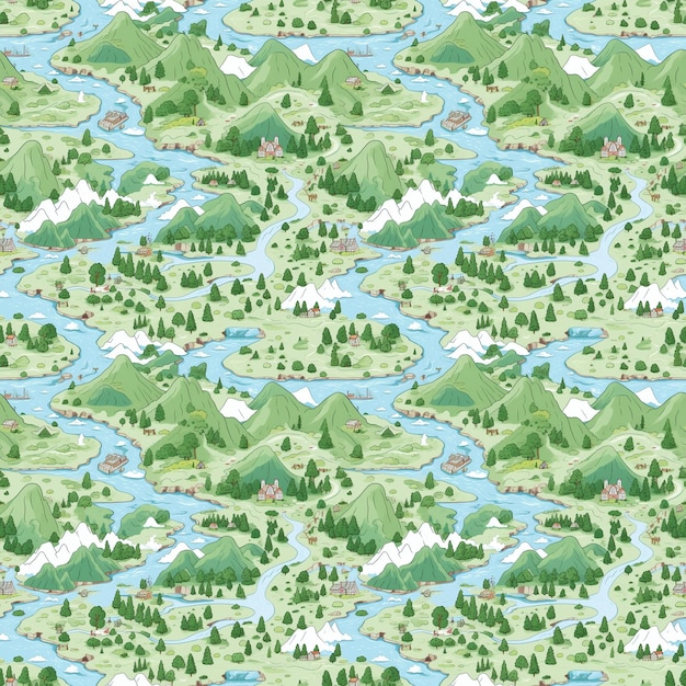 Forest River Mountains Mapa padrão sem costura