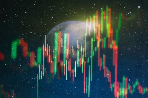 Forex Trading Graph und Candlestick Chart geeignet für das Finanzanlagekonzept. Wirtschaftstrends Hintergrund für Geschäftsidee und alle Kunstwerke. Abstrakter Finanzhintergrund.