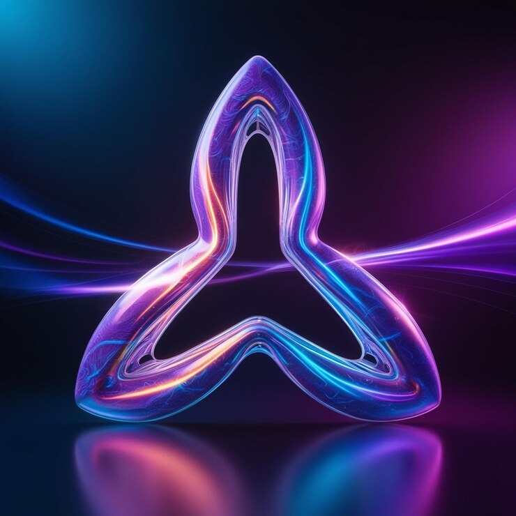 Foto forma 3d que brilla con colores holográficos brillantes