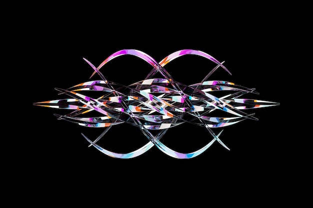 Foto forma abstracta contra fondo negro ilustración 3d forma lisa renderización 3d de formas coloridas entrelazadas
