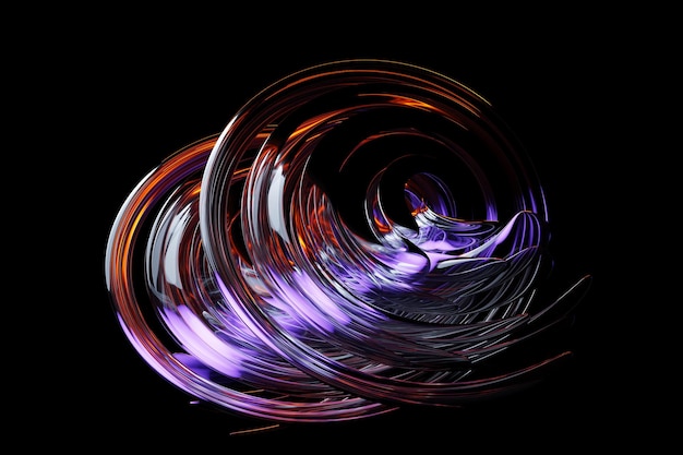 Forma abstracta contra fondo negro Ilustración 3D Forma lisa Renderización 3D de formas coloridas entrelazadas