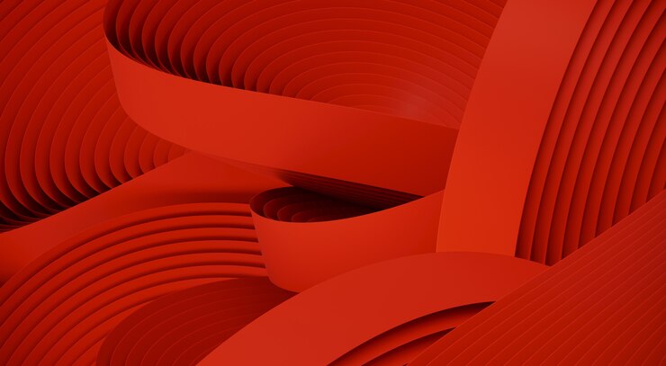 Forma abstrata mínima para apresentação do produto. Forma de geometria circular vermelha. Ilustração de renderização 3D.