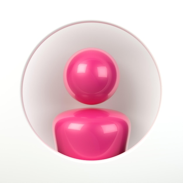 Forma en blanco de Avatar femenino rosa en agujero blanco. Adecuado para temas de página de perfil, Internet y avatar. Ilustración 3d