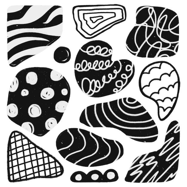 Forma bonita adesivo png textura de giz abstrato na coleção de design de doodle