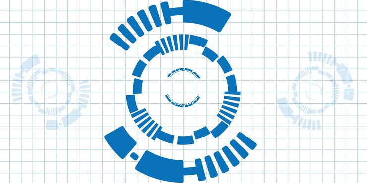 Foto forma de círculo de rayas azules sobre fondo blanco concepto de fondo de patrón geométrico digital