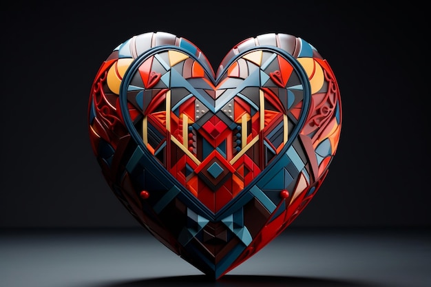 Forma de corazón 3D con patrones geométricos Generative Ai