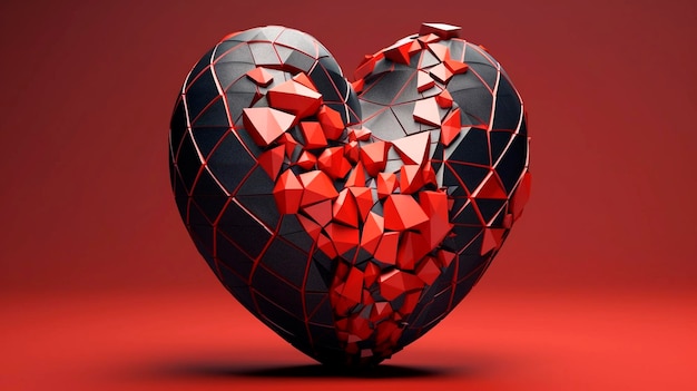 Forma de corazón 3D con patrones geométricos Ilustración generativa de IA