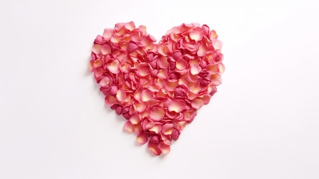 una forma de corazón de amor hecha a mano con pétalos de rosa