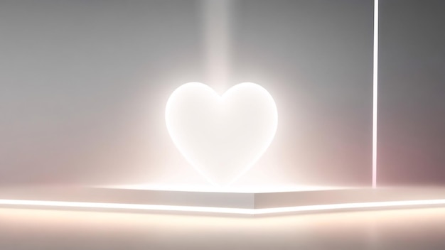 forma de corazón blanco en el espacio oscuro con luz de neón 3d render