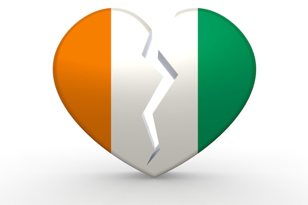 Forma de corazón blanco roto con la bandera de Costa de Marfil